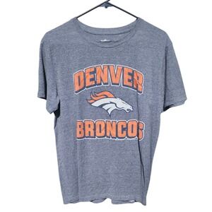 NFL Team Apparel Denver Broncos T-Shirt Mens Medium Gray Heather Graphic Tee